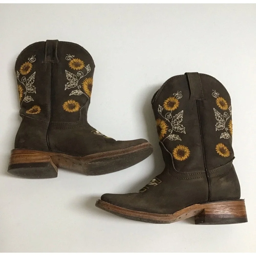 Cowboy Boots Fall Brown Leather Kid Western Size 13 Sunflower Equestrian Girls